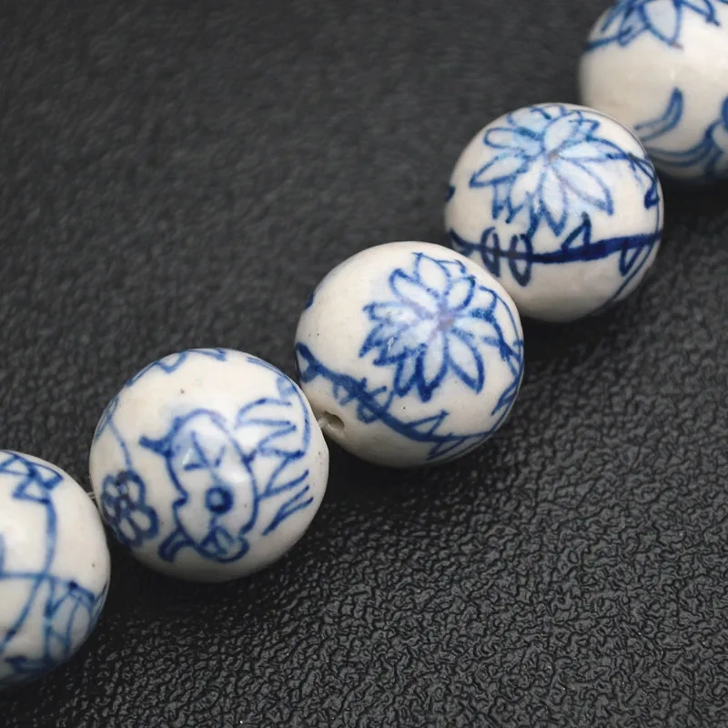 20mm Beautiful Various Patterns Blue and White Porcelain Round Loose Beads DIY Materials for Bracelet Necklace Jewelry 5strands