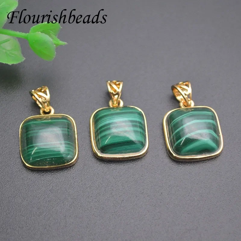 1pc Natura Green Malachite Square Pendant for Women Man DIY Reiki Fine Jewelry Necklace'