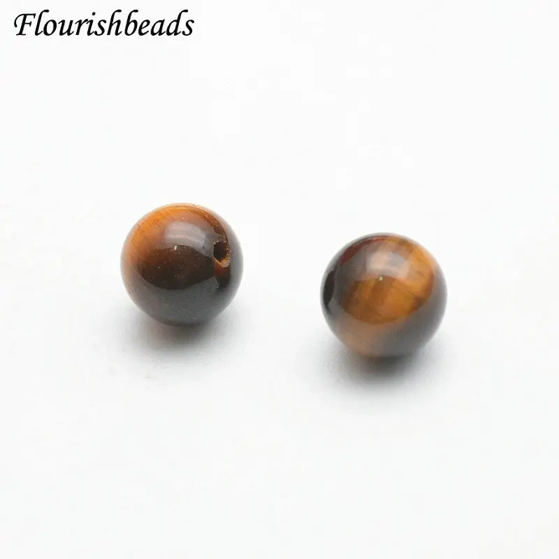 6mm 8mm 10mm Natural Tiger's Eye Stone Round Beads Half Hole for Earrings DIY Jewelry Findings Components 100pcs/lot