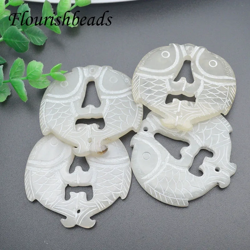 5-10pcs Natural Hsiuyen Xiu Jade Carve Double Fish Pendant for Woman DIY Handmade Lucky Gemstone Pendant Jewelry Necklace