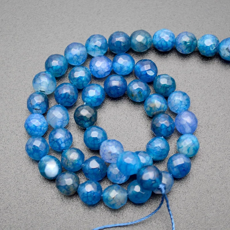 8mm 10mm Faceted Blue Color Agate Stone Round Loose Beads DIY Jewelry Supplies