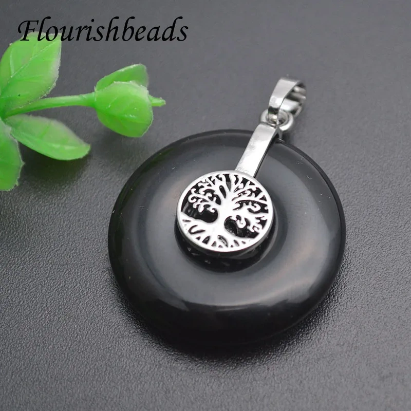 1-3pcs/lot Natural Stone Tree of Life Pendant Crystal Agate Charms Round Reiki Stone Energy Wisdom Trees DIY Necklace
