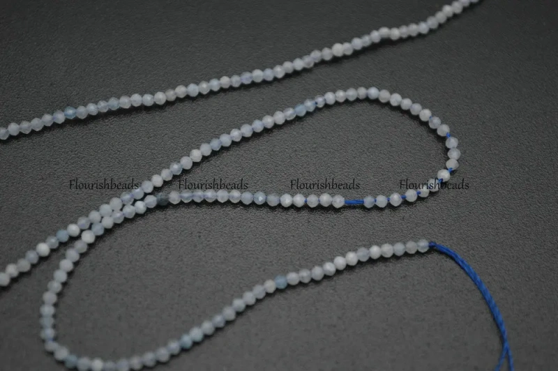 Faceted Natural Aquamarine Diamond Cutting 2mm Stone Round Loose Beads