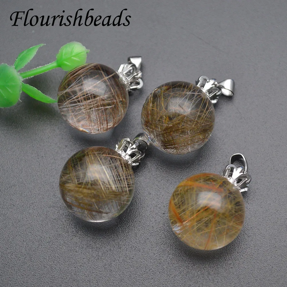 Beautiful Natural Gold Hair Quartz Pendant Round Beads Necklace for Women Wealth Luck Gemstone Reiki Crystal Energy Jewelry