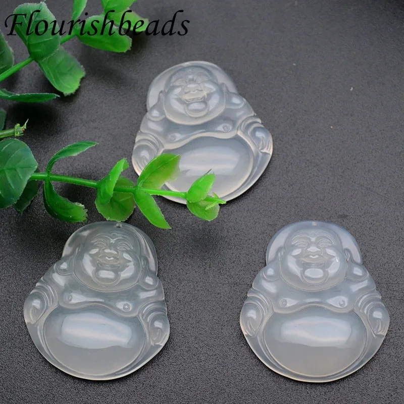 Natural Chalcedony Maitreya Buddha Guanyin Pendant Necklace Hand-carved Agate Classic Jewelry Party Gift