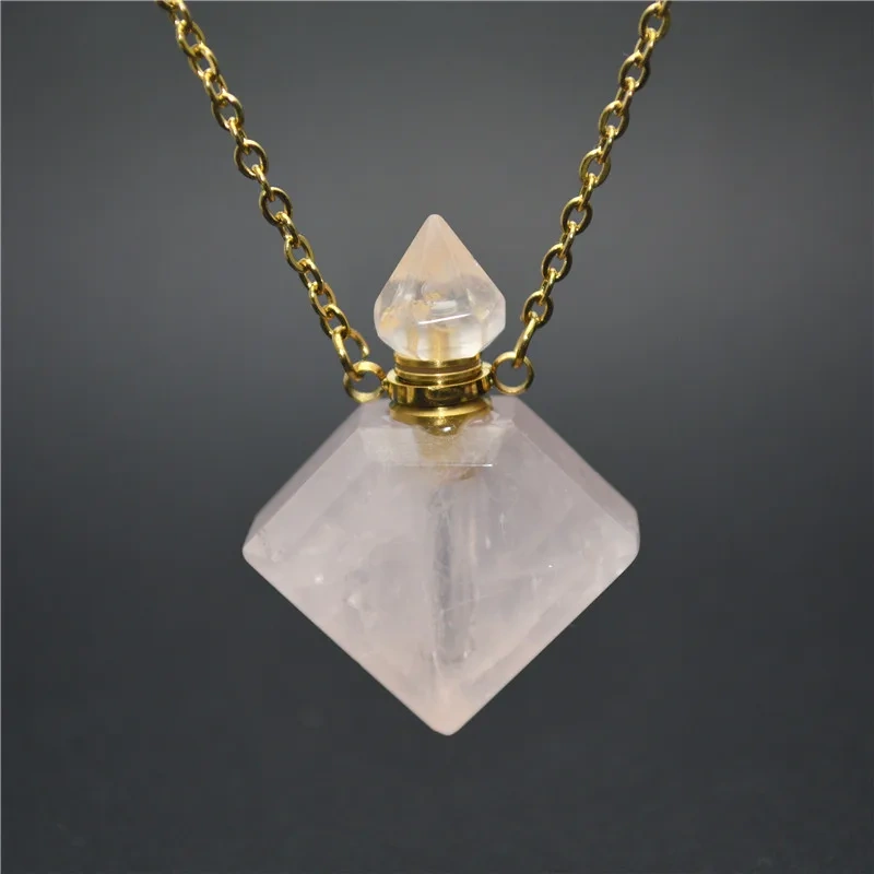 Unique Faceted Perfume Bottle Pendant Natural Gemstone Essential Oils Perfume Bottle Pendant Necklace Fine Jewelry Women Gift