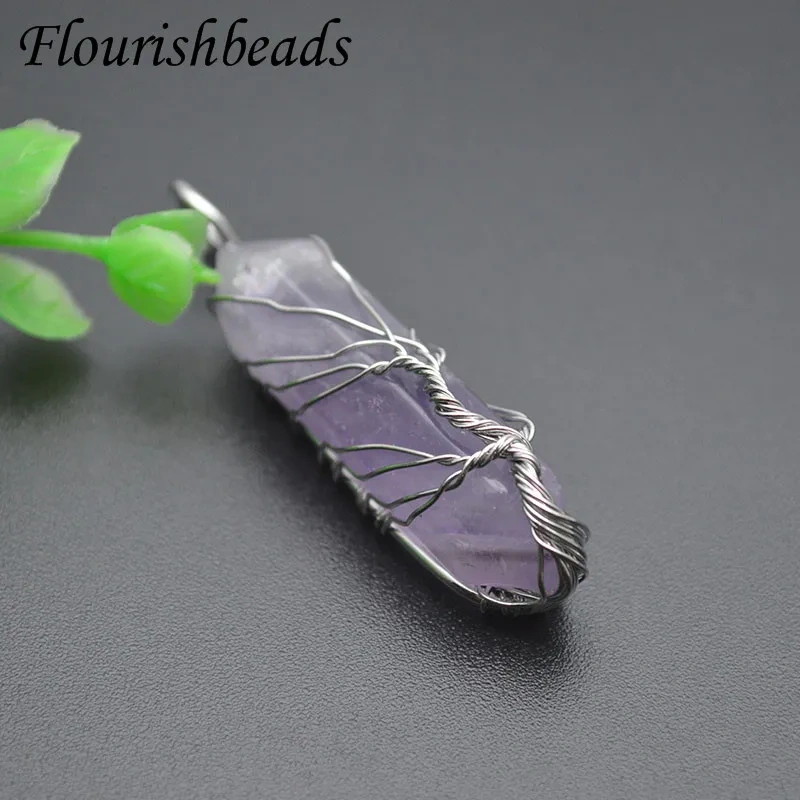 Fashion Trendy Natural Gemstome Tiger Eye Opal Rose Quartz Cylindrical Crystal Pendant Women's Jewelry Gift New