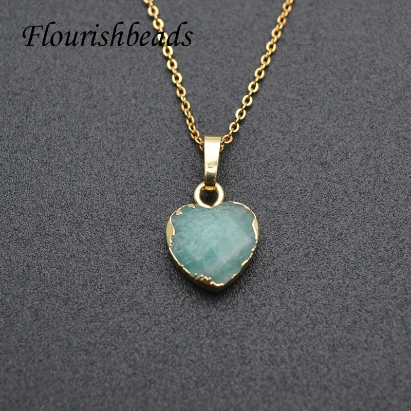 Fashion Heart Necklaces Metal Link Chain Labradorite Amethyst Pendant Choker Gemstone Necklace Good Quality Jewelry Gift
