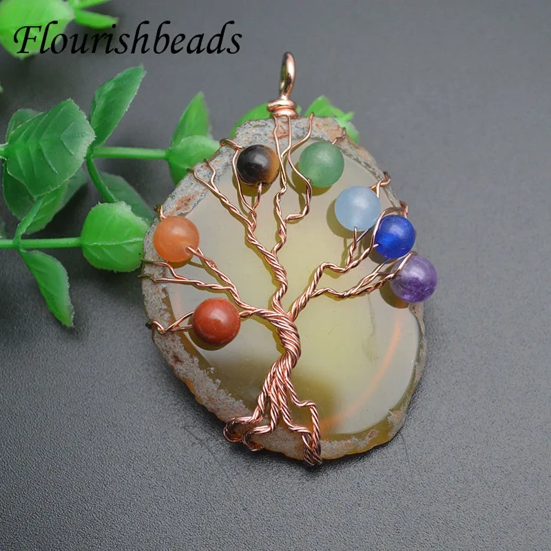 Big Size Life Tree Rose Quartzs Citrine Amethyst  Crystal Necklace Pendant Amulet 7 Chakra Wire Wrapped Women Jewelry