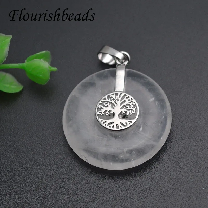 1-3pcs/lot Natural Stone Tree of Life Pendant Crystal Agate Charms Round Reiki Stone Energy Wisdom Trees DIY Necklace