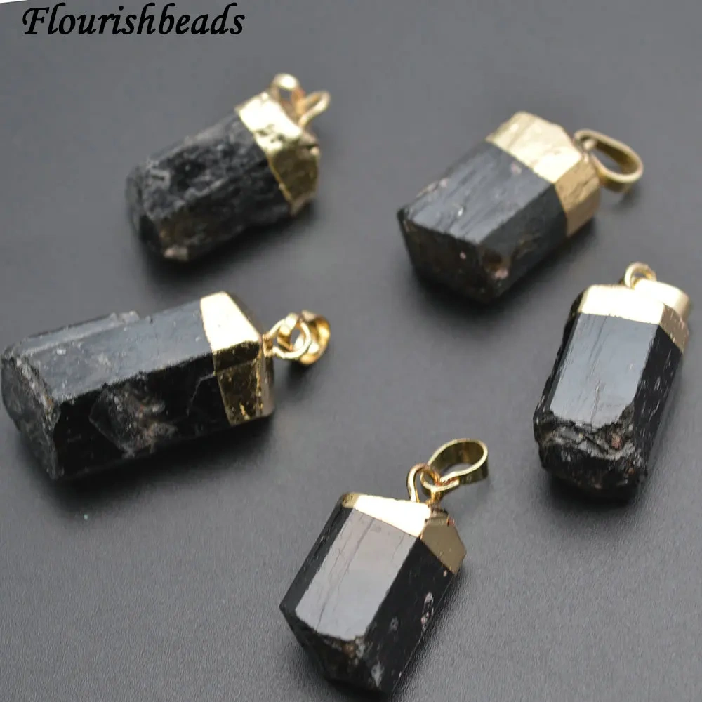 Natural Black Tourmaline Mineral Cyliner Tube Stone Pendants fit Necklace making