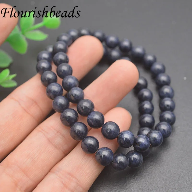 7.8~8mm Genuine Natural Blue Sapphire Gemstone Stretch Bracelet Crystal Round Beads Bracelet for Women Man