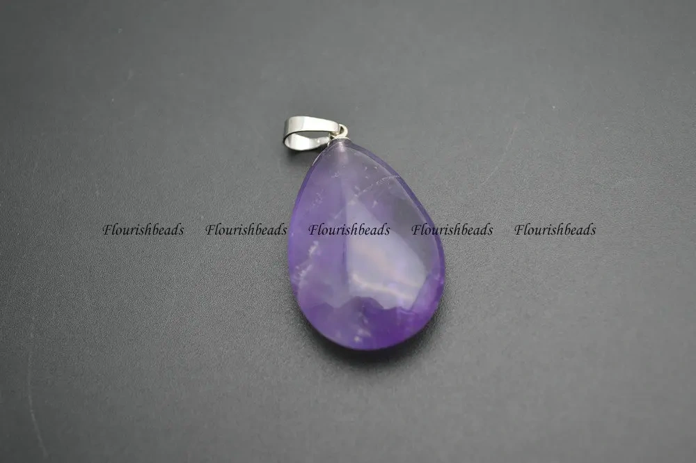 Natural Stone Flat Drop Pear Shape Pendants  ( Amethyst / Tiger Eye / Rose Quartz / Aventurine / Opal / Unakite / Black Agate)