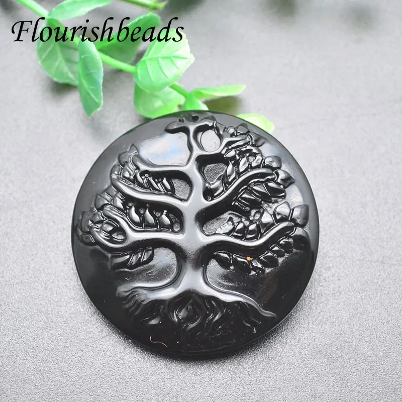 Natural Stone Black Obsidian Tree of Life Shape Pendant Men NecklacesMeditation Jewelry  1pcs