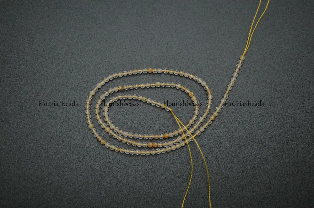 Wholesale 2mm Natural Citrine Yellow Crystal Quartz Faceted Diamond Cutting Stone Round Loose Beads