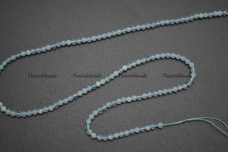 3mm Diamond Cutting Faceted Natural Aquamarine Small Size Stone Round Loose Beads
