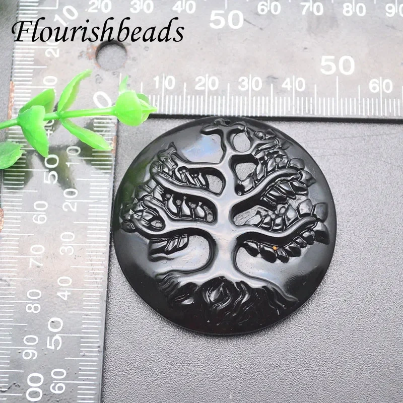 Natural Stone Black Obsidian Tree of Life Shape Pendant Men NecklacesMeditation Jewelry  1pcs