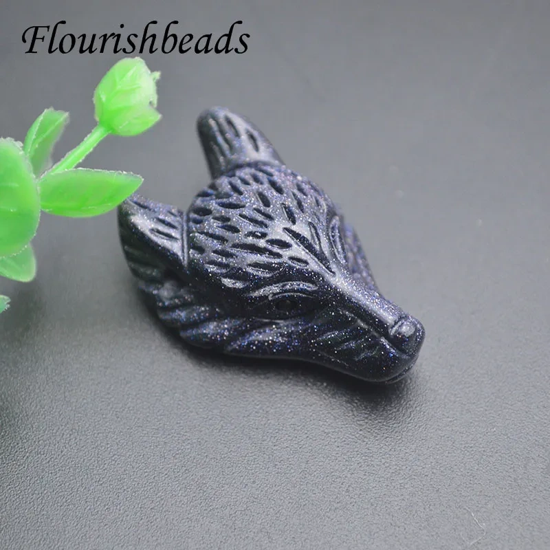 Fashion Men Brave Healing Energy Natural Stone Pendant Tiger Eye Carved Wolf Head Pendant for DIY Jewelry Necklace Couple Gift