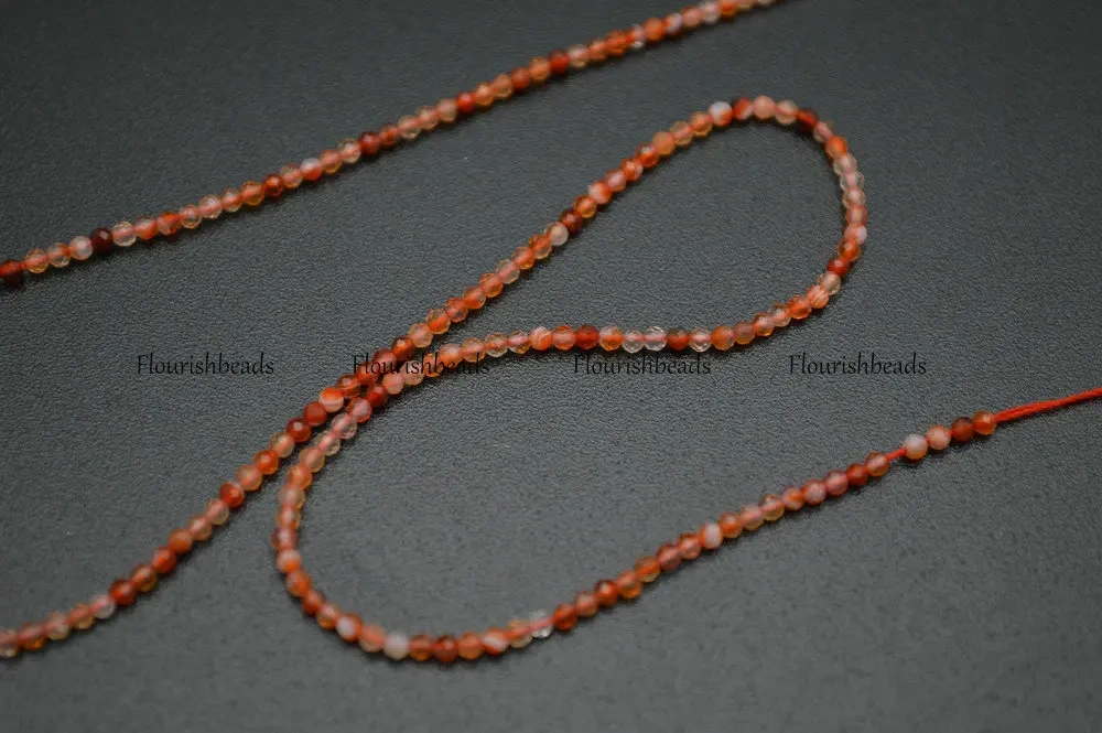 Wholesale 2mm Faceted Diamond Cutting Natural Red Carnelian Agate Stone Round Loose Beads