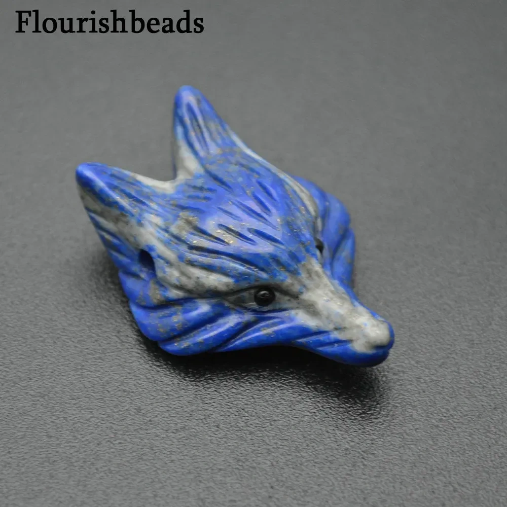 Cute Natural Lapis Lazuli Carving Stone Fox Love Pendant Necklace Making Supplies Gift