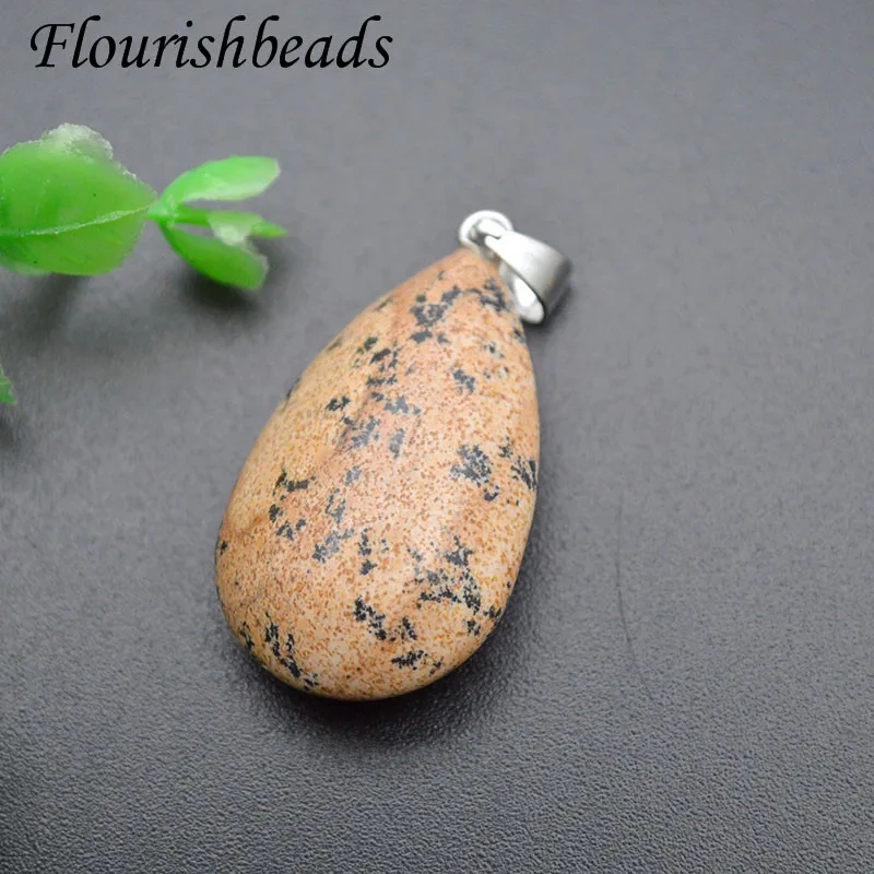 Wholesale Multi Color Natural Onyx Agate Crystal Oval Pendant Smooth Drop Shape Charms for DIY Necklaces Making