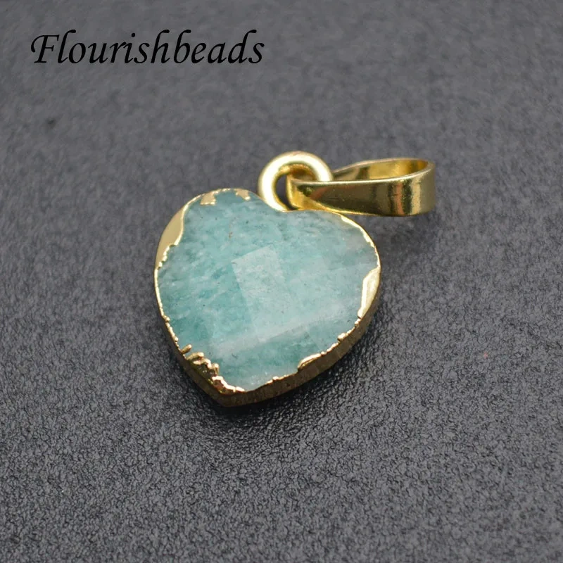 Cute Natural Gemstone Faceted Heart Shape Pendant Amazonite Labradorite Amethyst Healing Crystal Necklace Women Men Jewelry