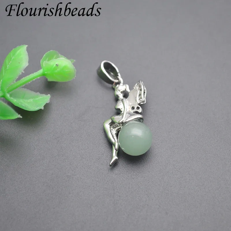 10pcs/lot Natural  Agate Green Aventurine Unakite Round Stone Genie Pendant Charm DIY Necklace Jewelry Making