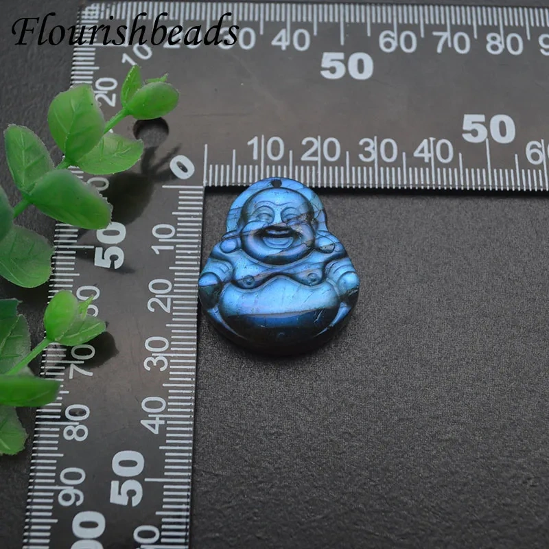1pc Shiny Natural Labradorite Carved  Buddha Shape Gemstone Pendant for Man Woman Necklace Jewelry Making