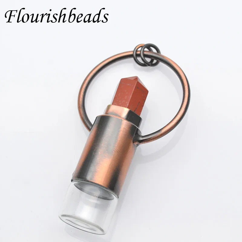 Natural Crystal Essential Oil Roller Vial Pendant Necklaces Antique Copper Perfume Bottle Charm Aromatherapy Jewelry