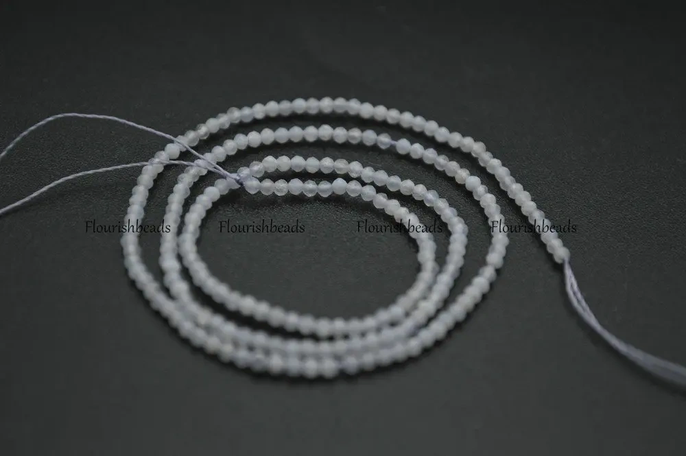 Wholesale Natural Blue Lance Agate 2mm Faceted Diamond Cutting Stone Round Loose Beads