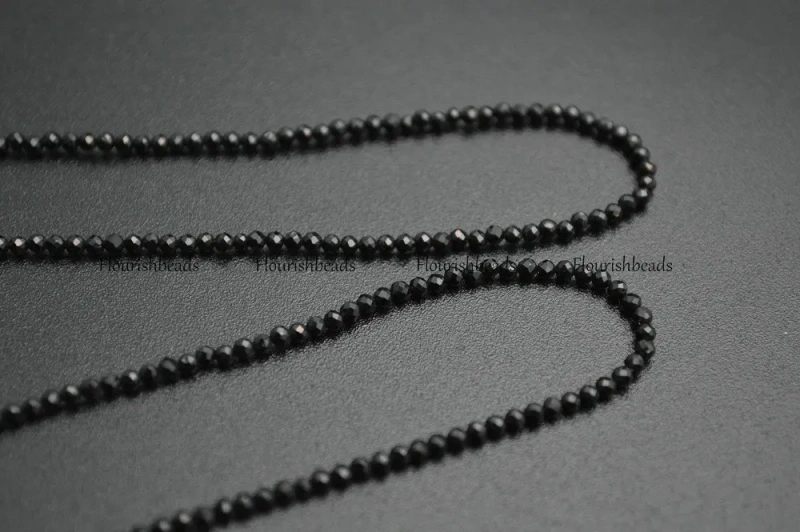 2~2.5mm Diamond Cutting Faceted Natural Black Spinel Small Size Stone Round Loose Beads