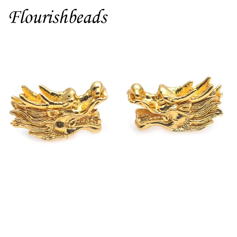 30pcs/lot Real Gold Plated Nickel Free Metal Dragon Head Loose Beads DIY Lucky Bracelet Necklace Jewelry Making