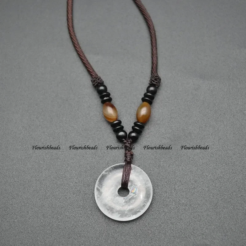 Buty-Bzi Popular Natural Gemstone Round Donut Shape Pendants Classic Jewelry Party Gift Amethyst Crystal Rose Quartz