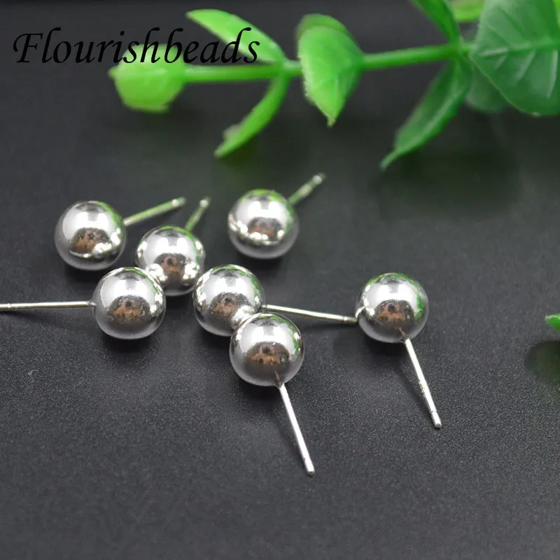 5 Pairs Real 925 Sterling Silver Ball Earrings 8mm Round Beads Stud Earrings For Women Jewelry Making