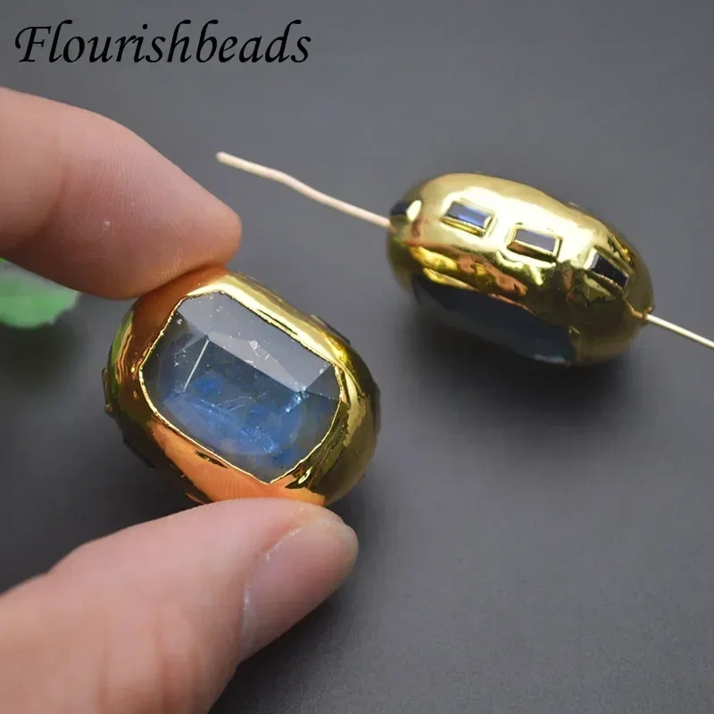 Faceted Blue Stone 18k Gold Plated Square Shaped Loose Beads Jewelry Making Accessories for DIY Fine Necklace 5pcs/lot