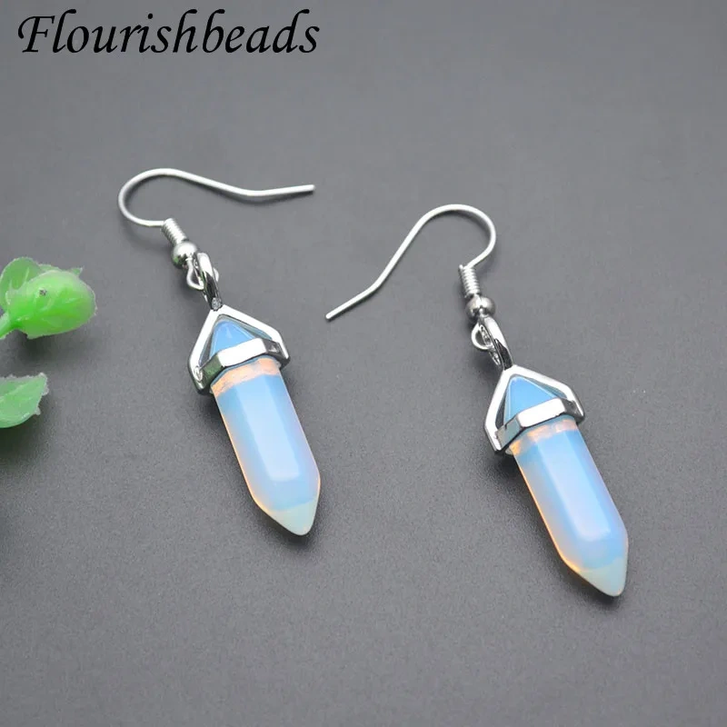 Natural Quartz Earrings Hexagonal Agates Green Aventurine Opal Dangle Earrings for Women Healing Reiki Jewelry Gift