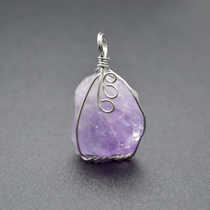 Cute Natural Amethyst Freeform Nugget Pendant Blace Cord Chains Necklace Fashion Energy Jewelry Crystal Healing Gem