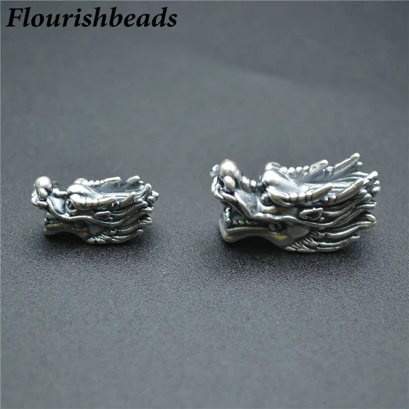 Chinese Dragon Head Beads Vintage S999 Anti Silvery Charms Fits Bracelet Necklace Making Small 7x19mm / Big 10x26mm