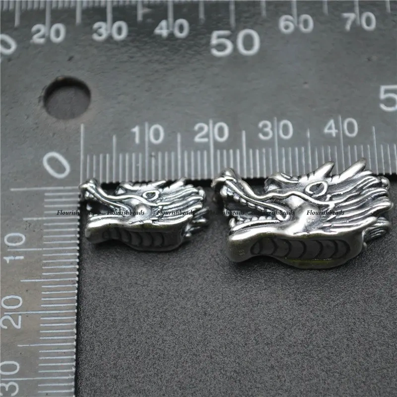 Chinese Dragon Head Beads Vintage S999 Anti Silvery Charms Fits Bracelet Necklace Making Small 7x19mm / Big 10x26mm