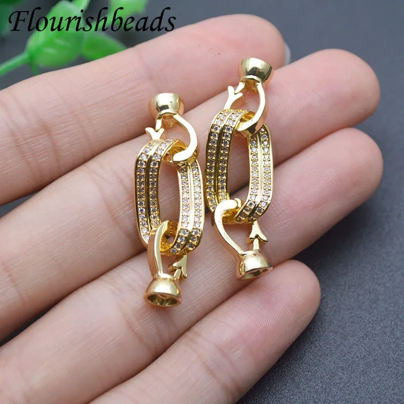Real CZ Beads Paved Gold Color Geometric Wave Shape Connector Clasp DIY Bracelet Accessories Jewelry Findings