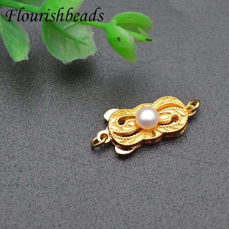 High Quality S925 Clasp Paved Pearl Beads Necklace Bracelet Clasps Two Loops Connetor Fashion Jewelry Findings Links 5pc/lot