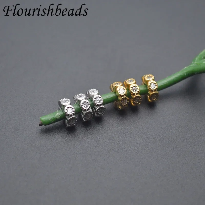 20pcs/lot 2x4 / 2x6mm 925 Sterling Paved Zircon Bead Cap Flower Spacer Beads for DIY Fine Jewelry Making Findings