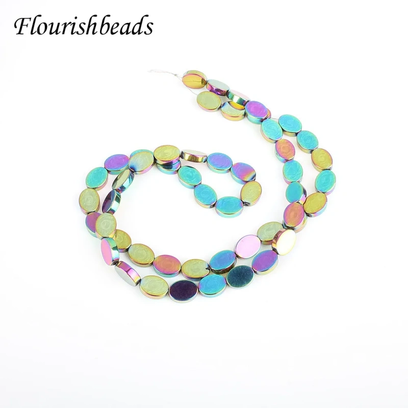 8x10mm Electroplate Colorful Hematite Round Flat Disc Coin Shape Loose Beads for Necklace Earring Bracelet Making 5 Strand/lot