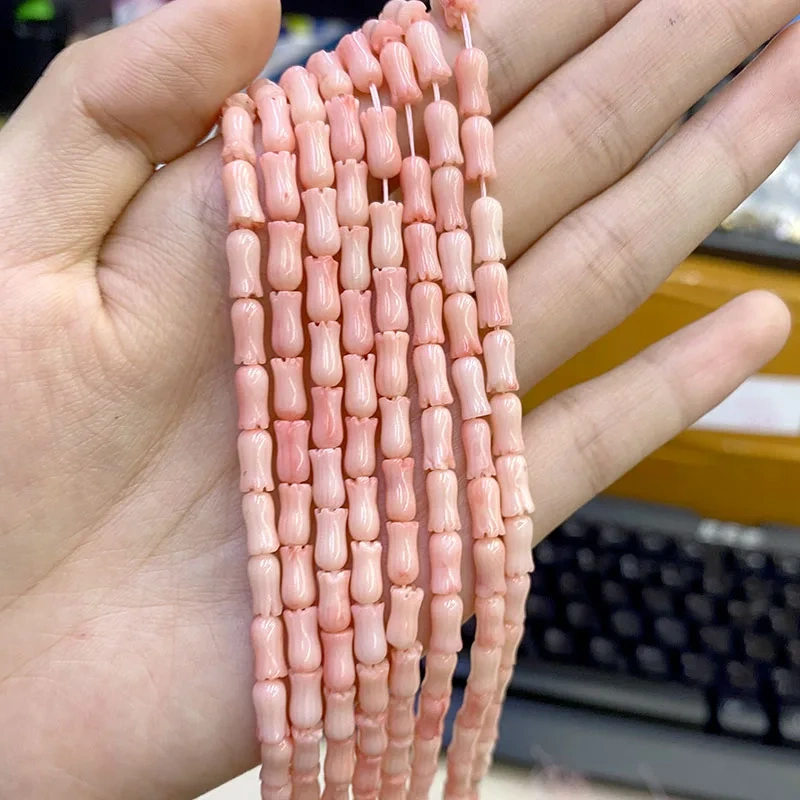 4x8mm 6x9mm Natural Sea Bamboo Coral Peach Color Tulip Shaped Coral Loose Beads DIY Necklace Bracelet 2 String Per Batch