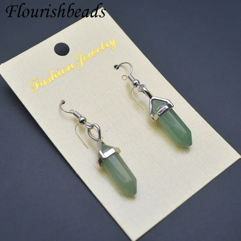 Natural Quartz Earrings Hexagonal Agates Green Aventurine Opal Dangle Earrings for Women Healing Reiki Jewelry Gift