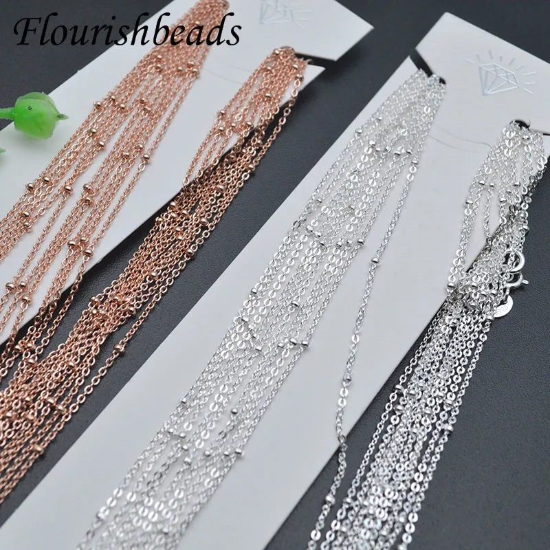 S925 Sterling Silver Rose Color Beaded Chain Basic Necklace Cross O Chain for DIY Fashion Jewelry Making 10pcs/lot
