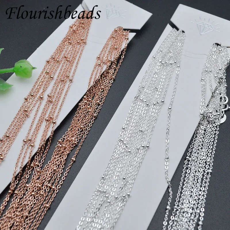 S925 Sterling Silver Rose Color Beaded Chain Basic Necklace Cross O Chain for DIY Fashion Jewelry Making 10pcs/lot