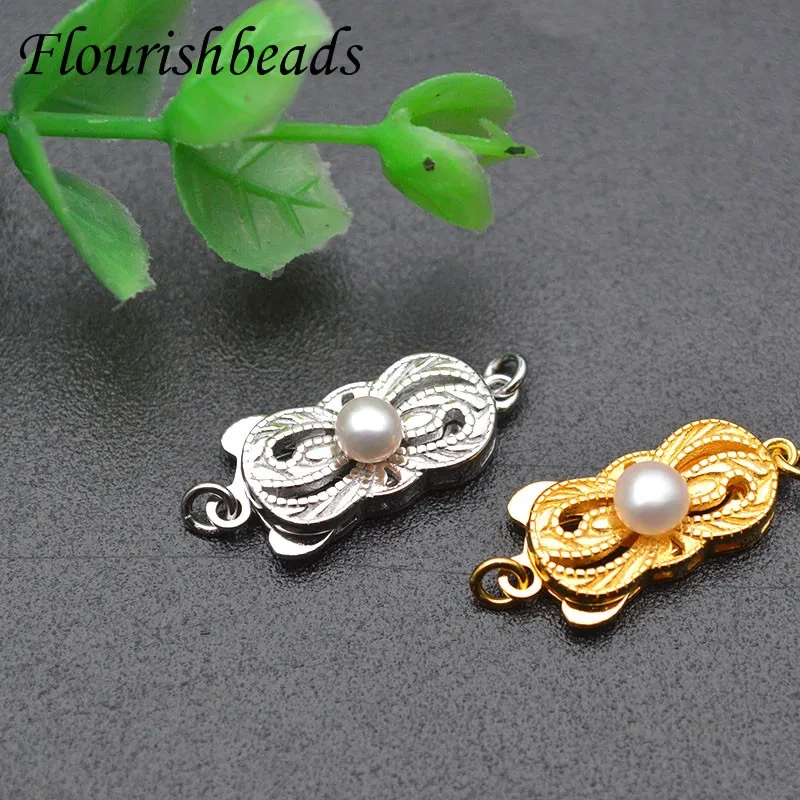 High Quality S925 Clasp Paved Pearl Beads Necklace Bracelet Clasps Two Loops Connetor Fashion Jewelry Findings Links 5pc/lot