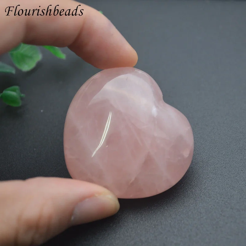 2pcs Natural Stone Heart Shape Rose Quartz Chakra Healing Reiki  Crystals Gemstones Home Decor Jewelry  Accessories  45mm
