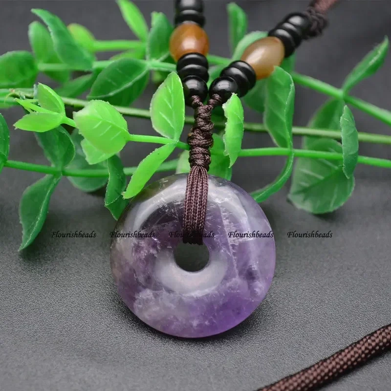 Buty-Bzi Popular Natural Gemstone Round Donut Shape Pendants Classic Jewelry Party Gift Amethyst Crystal Rose Quartz